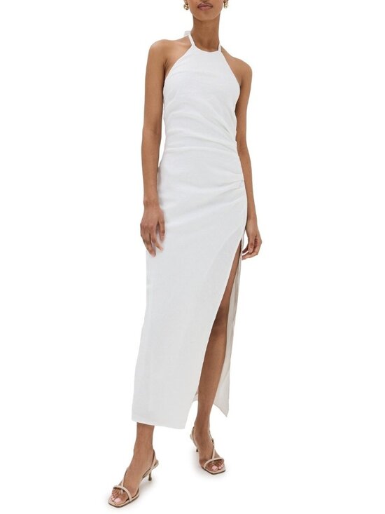 Reformation Dresses & Skirts - Reformation Sadey Linen Dress White halter-neck maxi slip Slit ruched draping 2P